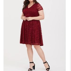 TORRID RED LACE V-NECK SKATER DRESS
